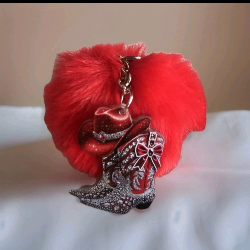 Cowgirl Boot Keychain 2D with Puff Ball- Various Colors To Choose -NWOT - Picture 3 of 16